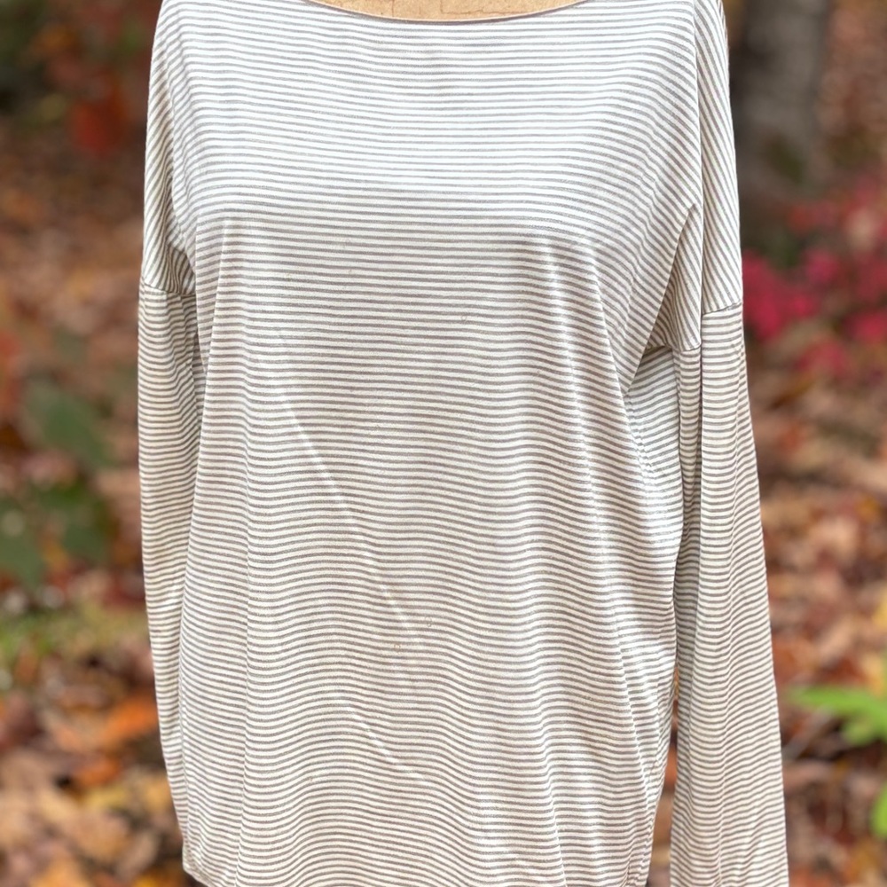 Loro Piana Cream and Gray Striped Long Sleeve Tee